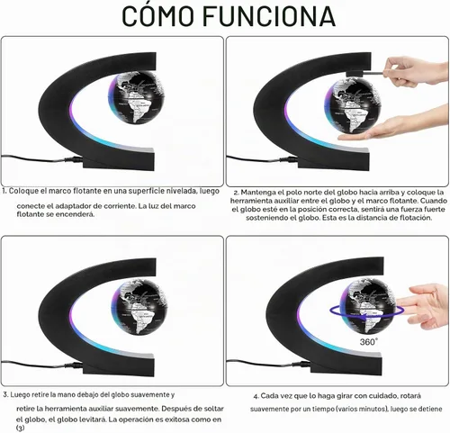 Vista 3 de Gresus - Globo terráqueo magnético flotante con levitación, base en forma de C con luces LED, gran regalo para padres, estudiantes, profesores