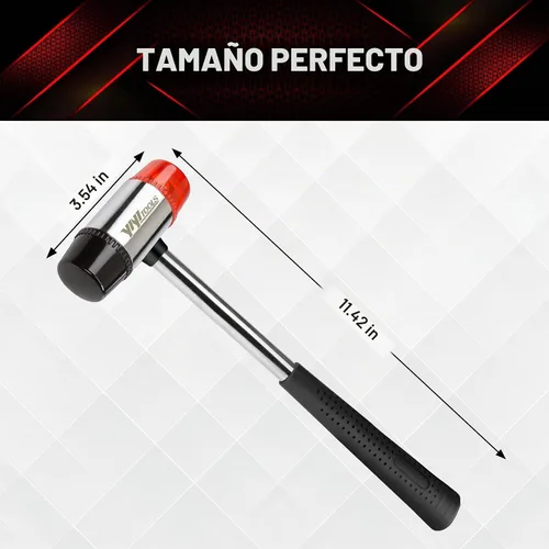 Vista 2 de YIYITOOLS Mazo suave de doble cara, martillo, joyería, madera, instalación de pisos, sin chispas, golpe y mango de plástico – 35 mm, rojo y negro