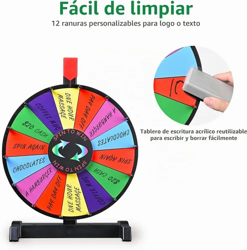 Vista 4 de WinSpin Rueda de premio de 12" que sobremesa 14 ranuras resistente editable