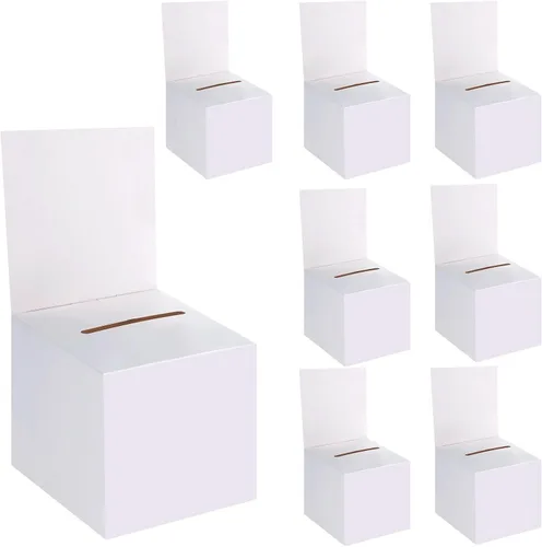 Vista 11 de Juego de 12 cajas para rifas, urnas y buzones de sugerencias con ranura, cajas de cartón para rifas de 15 x 15 x 15 cm con ranura para boletos