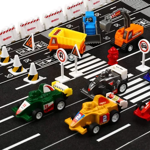 Vista 7 de Juego de 20 piezas surtidas de mini camión de juguete y auto de carreras, juego de vehículos de construcción para niños, regalos de fiesta