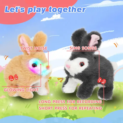 Vista 5 de Hopearl Juguete electrónico interactivo de conejo de peluche LED Hopping Rabbit Repeat What You Said para mascotas, juguete animado que canta, habla