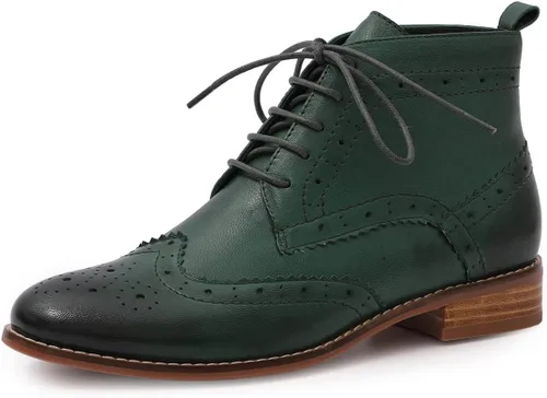 Vista 11 de Mona flying - Botas de cuero para mujer, con cordones, estilo Oxford, brogues, hasta el tobillo, de alta moda, con ataduras, botas de combate