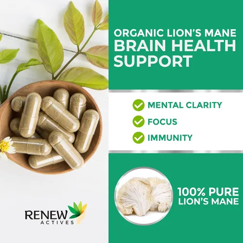 Vista 4 de Renew Actives Hongo orgánico de melena de león de primera calidad, 11000 mg por porción (relación 10:1), apoya la función cerebral, la memoria