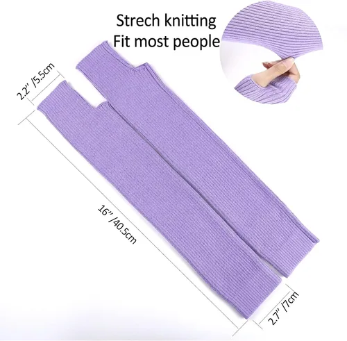 Vista 48 de Facecozy Calentadores de brazos para mujer, mezcla de lana de cachemira, guantes largos sin dedos para mujer, guantes para clima frío con agujero