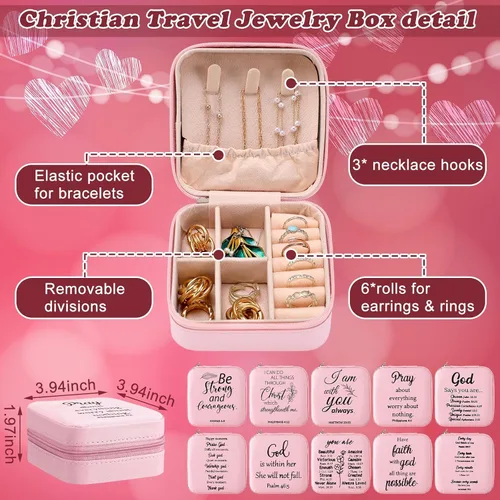Vista 2 de Ecally Paquete de 10 regalos cristianos para mujeres, joyero cristiano a granel, regalos religiosos a granel, caja de joyería de viaje, caja