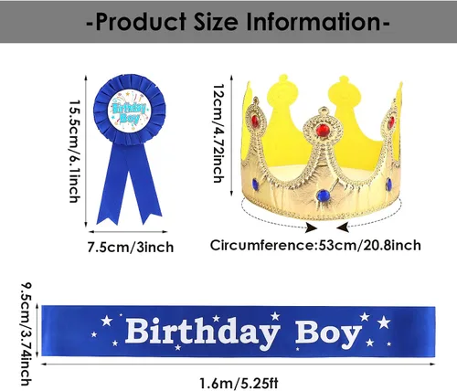 Vista 2 de Abeillo Corona de rey de cumpleaños, banda para niño, botones y accesorios de vestir para celebración de cumpleaños