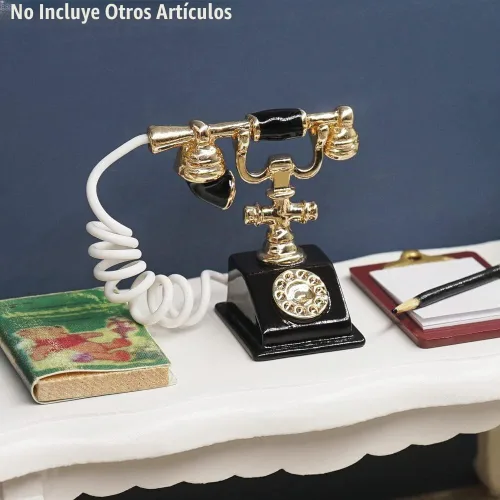 Vista 6 de Odoria 1/12 Miniatura Rotary Teléfono Dollhouse Decoración Accesorios, Negro