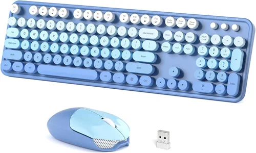 Vista 20 de Dilter Combo de teclado y mouse inalámbricos, teclado retro con teclas redondas, ergonómico de tamaño completo, ideal para PC con Windows, hogar