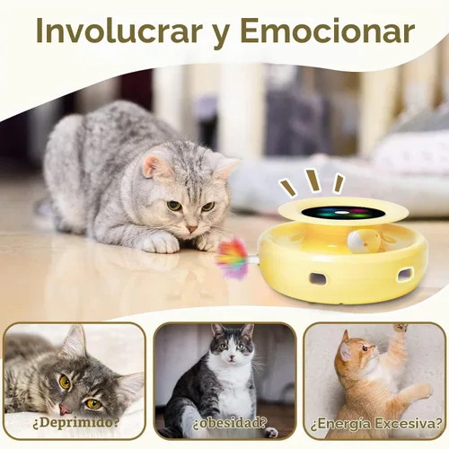 Vista 4 de ORSDA Juguetes interactivos 2 en 1 para gatos de interior, bolas de juguete automáticas para gatos, juguetes de plumas emboscadas con 6 plumas