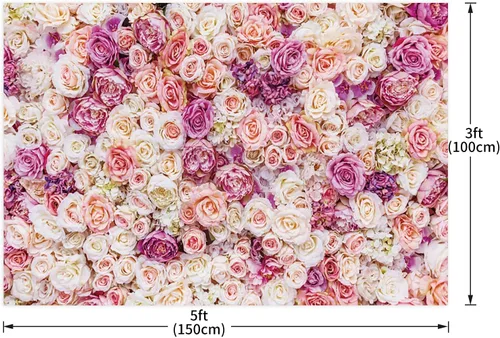 Vista 3 de Telón de fondo floral rosa de 5 x 3 pies, fondo de fotografía de flores rosas rosas para exteriores, telón de fondo para baby shower, boda, fiesta