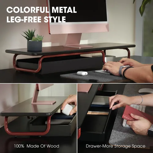 Vista 3 de Fenge Elevador de monitor doble, soporte de monitor de 37 pulgadas para escritorio, estante de escritorio de madera maciza con organizador