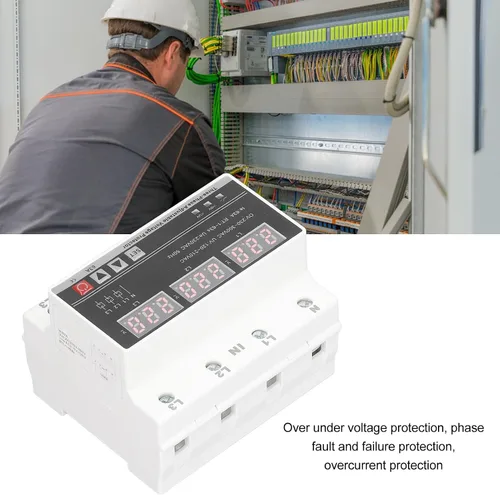 Vista 2 de Protector de corriente CA AC120V a 300V 63A Protectores ajustables trifásicos sobre dispositivo de corriente bajo voltaje Montaje en riel DIN