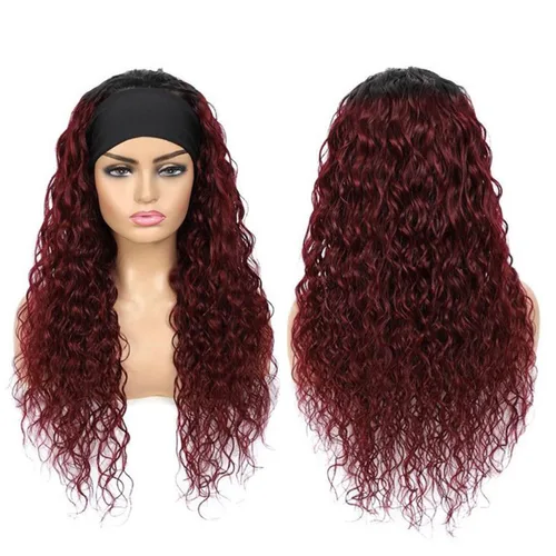 Vista 2 de Aiterina - Peluca de cabello humano con diadema de onda profunda para mujeres negras, cabello brasileño remy, sin pegamento, sin encaje frontal