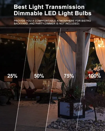 Vista 8 de Lightdot Luces LED para Patio de Exterior de 200 Pies (2 x 100 Pies), Luces de Cadena LED con Certificación ETL con Bombillas Edison Vintage