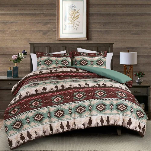 Vista 14 de Chezmoi Collection Zella - Juego de edredón de 2 piezas con motivo geométrico del suroeste, ropa de cama de microfibra lavada con estampado