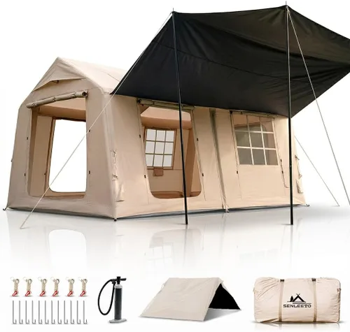 Vista 18 de SENLEETO Tiendas inflables para acampar, gran tienda de camping inflable con bomba manual, tiendas inflables fáciles de montar para 4-6 personas