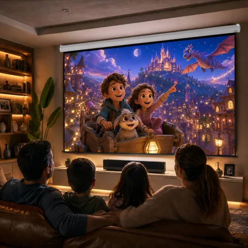 Vista 3 de Pantalla de proyector motorizada de 110", pantalla de proyector eléctrica 16:9 con control remoto, pantalla de película HD