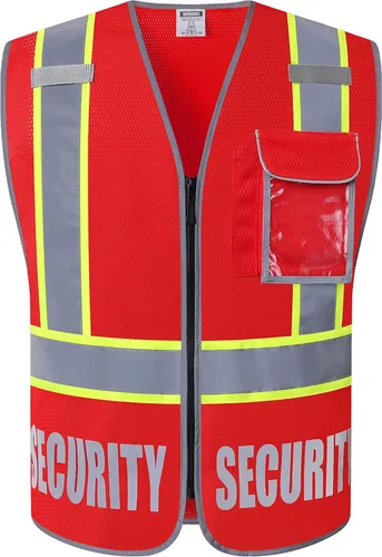 Vista 7 de Chaleco de Seguridad para Hombres y Mujeres Chaleco de Seguridad Reflectante con 5 Bolsillos y Cremallera Frontal Chaleco de Malla de Alta Negro