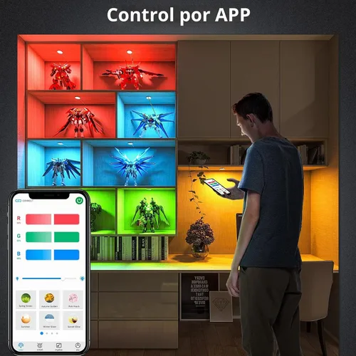 Vista 2 de BASON LIGHTING RGB Puck Lights Pulg in para vitrina, Bluetooth