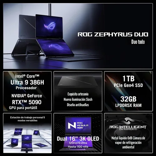 Vista 2 de ASUS ROG Zephyrus Duo Pantalla táctil dual desmontable de 16 pulgadas 3K OLED ROG Nebula HDR 120Hz Copilot+ PC Gaming Notebook Intel Core Ultra 9