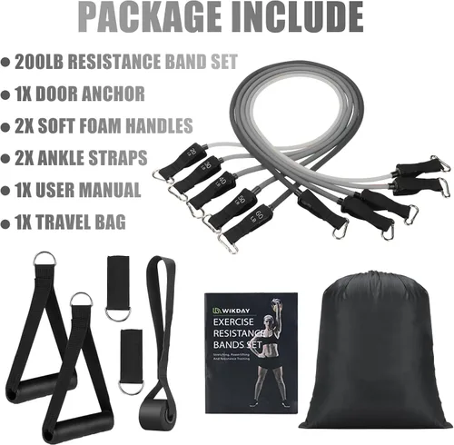 Vista 3 de WIKDAY Exercise Resistance Bands with Handles for Working Out Workout Bands Set with Door Anchor for Physical Therapy, Yoga, Pilates