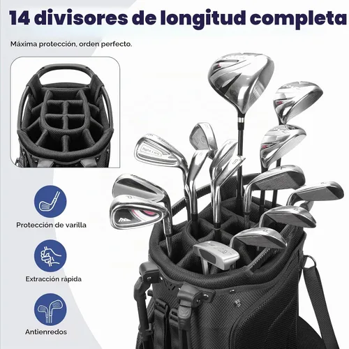 Vista 3 de Findway Bolsa de golf de 14 vías [espacio generoso mejorado] Bolsa de golf ligera con soporte, bolsa de golf duradera con doble correa acolchada