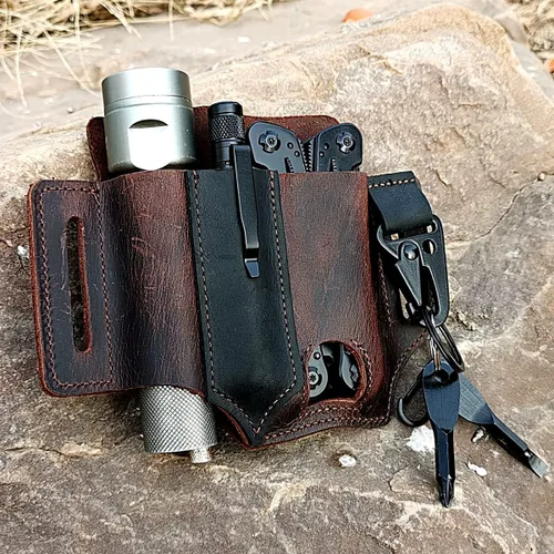 Vista 4 de Funda multiherramienta para cinturón organizador de bolsillo EDC de cuero por LIPOUD