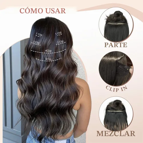 Vista 4 de Fliace Extensiones de cabello sintético con clip, 6 piezas de cabello natural y suave que se mezcla bien, extensiones de cabello ondulado largo
