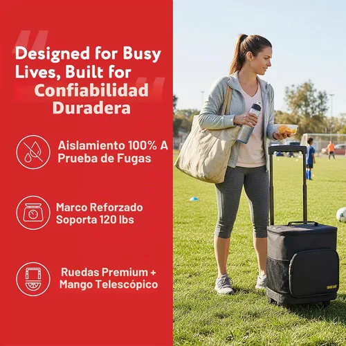Vista 4 de Carrito inteligente con función de refrigeración ultra compacto con ruedas - Bolsa enfriadora plegable aislada - Enfriador de viaje plegable para 36
