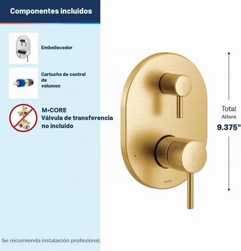 Vista 3 de Moen Align Moldura de ducha de 2 manijas de oro cepillado M-CORE Serie 3 con válvula de transferencia integrada, requiere válvula, UT3290BG