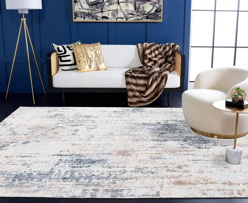 Vista 2 de SAFAVIEH Invista Collection - Alfombra decorativa de 4 x 6 pies, color crema y gris, diseño abstracto moderno, no desprende pelusa y de fácil