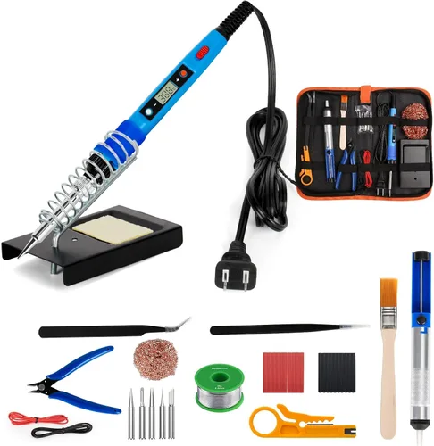 Vista 9 de Kit de soldador, 80W 110V LCD Lápiz de soldadura digital con calentador de cerámica, herramientas de soldadura portátiles con 5 puntas, soporte