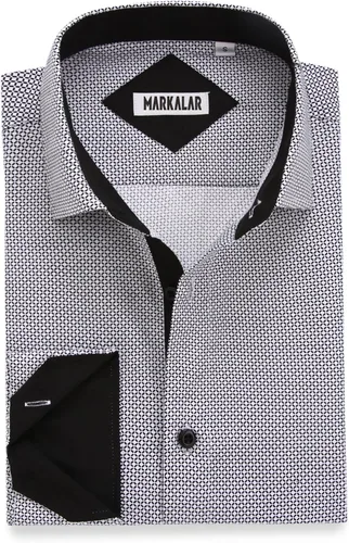 Vista 3 de SAMERM Camisas de vestir estampadas para hombre, de fácil cuidado, ajuste regular, manga larga, casual, con botones, para hombre