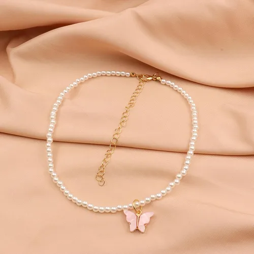 Vista 4 de Collar de mariposa colorido de moda para mujer, collar de gargantilla de perlas blancas con encanto simple y regalos de joyería