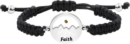 Vista 9 de Uloveido Pulsera de cuerda trenzada tejida con semillas de mostaza, inspiradora, hecha a mano, pulsera cristiana ajustable, regalo de fe Negro