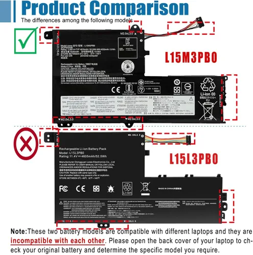 Vista 2 de L15M3PB0 - Batería para portátil de 11,25 V, 52,5 Wh, 4670 mAh, repuesto para Lenovo IdeaPad 330S-14AST 330S-14IKB 330S-15ARR 330S-15AST 330S-15IKB