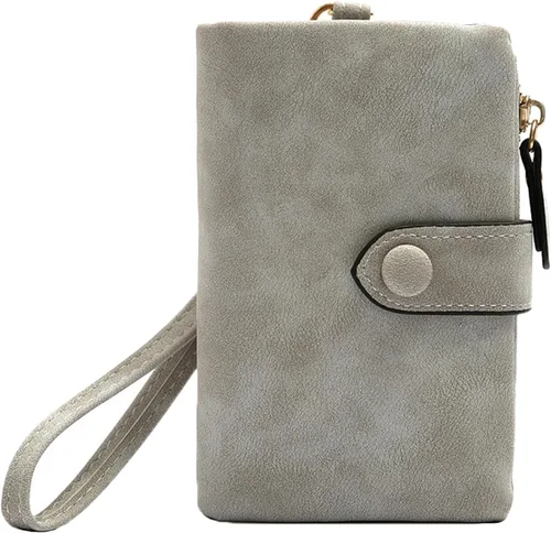 Vista 5 de Billetera pequeña de cuero para mujer, pulsera RFID plegable para mujer, con ranuras para tarjetas, monedero con cremallera para ventana