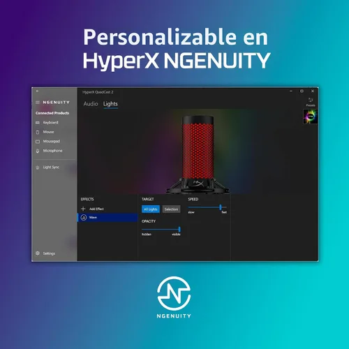 Vista 9 de HyperX QuadCast 2 - Micrófono USB para juegos, transmisión y podcasting, con controles integrados, iluminación LED, soporte de choque extraíble, PC