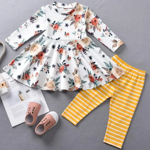 Vista 5 de Conjunto de ropa de otoño para niñas pequeñas, túnicas altas, leggings, ropa boutique