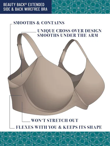 Vista 4 de Vanity Fair Brasier inalámbrico de figura completa para mujer, alisado lateral extendido y espalda, copas ligeramente forradas hasta DDD