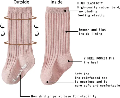 Vista 3 de Zumou Calcetines altos hasta la rodilla para niños pequeños, antideslizantes, antideslizantes, para bebés, niños y niñas, medias largas sin costuras