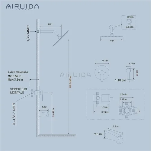 Vista 6 de Airuida Juego de grifo de ducha con boquilla de bañera, grifo de bañera de Negro