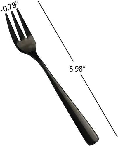 Vista 3 de Teyyvn Tenedor de postre de 16 piezas, tenedor de 3 dientes de acero inoxidable, tenedores para aperitivos, negro Appetizer Forks, 5.98 Inches
