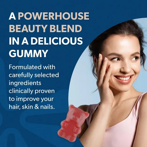 Vista 4 de BIOMA Gomitas de belleza para cabello, piel y uñas, apoya el crecimiento y la fuerza con biotina, colágeno, zinc y vitaminas C y D, sin gluten, 60