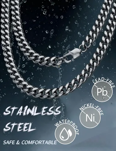 Vista 3 de Jstyle 3.5mm Gold/Silver/Black Tone Stainless Steel Cuban Chain Necklace negro (Black Tone)