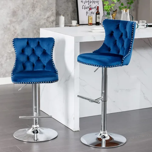 Vista 2 de Juego de 2 taburetes de bar modernos de terciopelo para mostrador, taburetes de bar giratorios ajustables con respaldo, sillas de isla de cocina