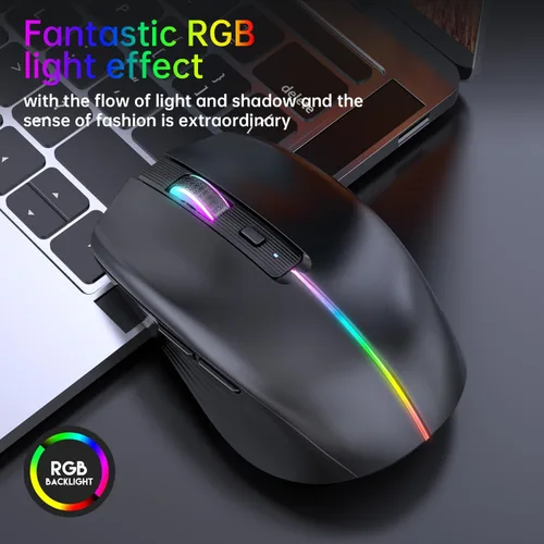 Vista 5 de Ratón Bluetooth recargable para MacBook, 6 botones, cómodo de sostener, modo cuádruple (BT1/BT2/USB/TypeC), clics silenciosos, portátil para viajes