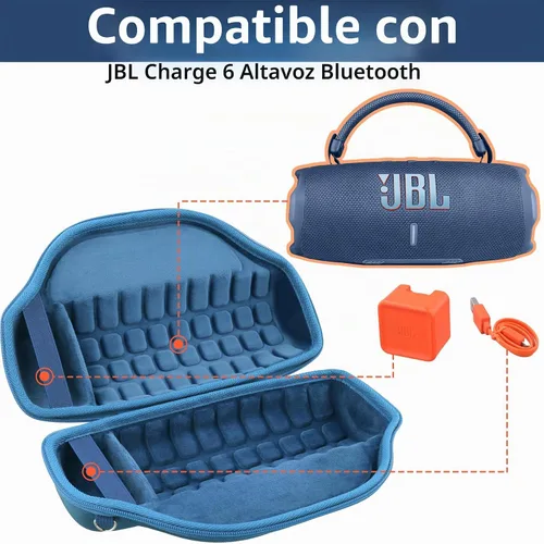 Vista 4 de co2CREA Case for JBL Charge 6 Portable Bluetooth Speaker, Blue Acolchado de espuma de alta densidad, mango reforzado, correa de hombro desmontable