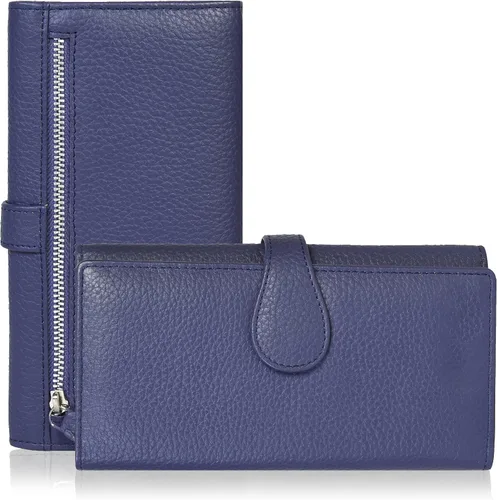 Vista 18 de Cartera de cuero genuino para mujer de cuero con bloqueo RFID - Tarjetero triple de diseñador para damas tipo clutch con ventana de identificación